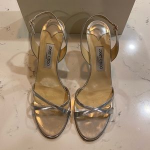 Size 41 Jimmy Choo Silver Metallic Strappy Slingback Heels